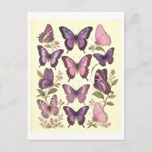 Illustration eines lila Schmetterlings im Vintage- Postkarte