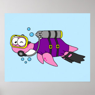 Illustration eines Loch Ness Monster Scuba Divers. Poster