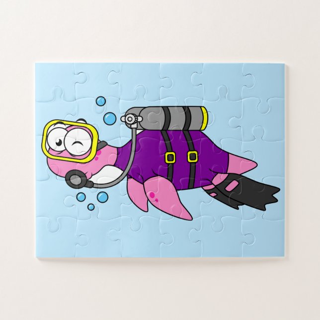 Illustration eines Loch Ness Monster Scuba Divers. Puzzle (Horizontal)