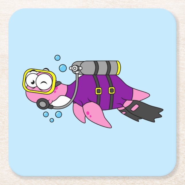 Illustration eines Loch Ness Monster Scuba Divers. Rechteckiger Pappuntersetzer (Vorderseite)