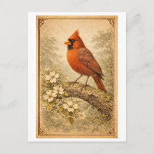 Illustration eines männlichen Kardinals im Vintage Postkarte