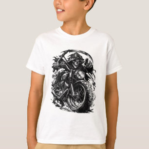 Illustration eines Motorradfahrers mit Sensenmann- T-Shirt
