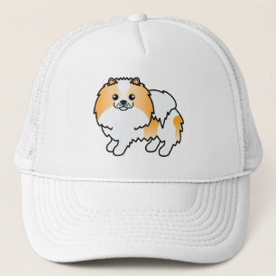 Illustration eines orangefarbenen Pomeranian-Hunde Truckerkappe