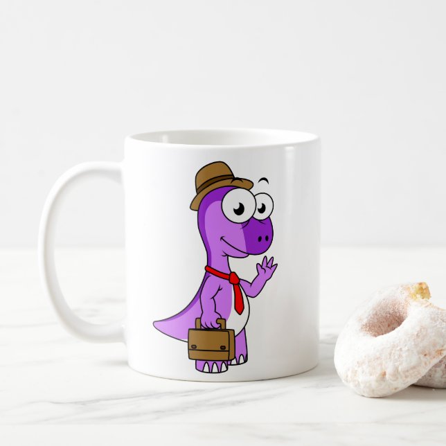 Illustration eines Pachycephalosaurus-Geschäftsman Kaffeetasse (Mit Donut)