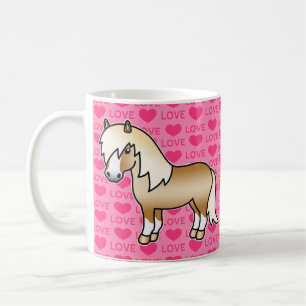Illustration eines Palomino-Shetlandponys auf rosa Tasse
