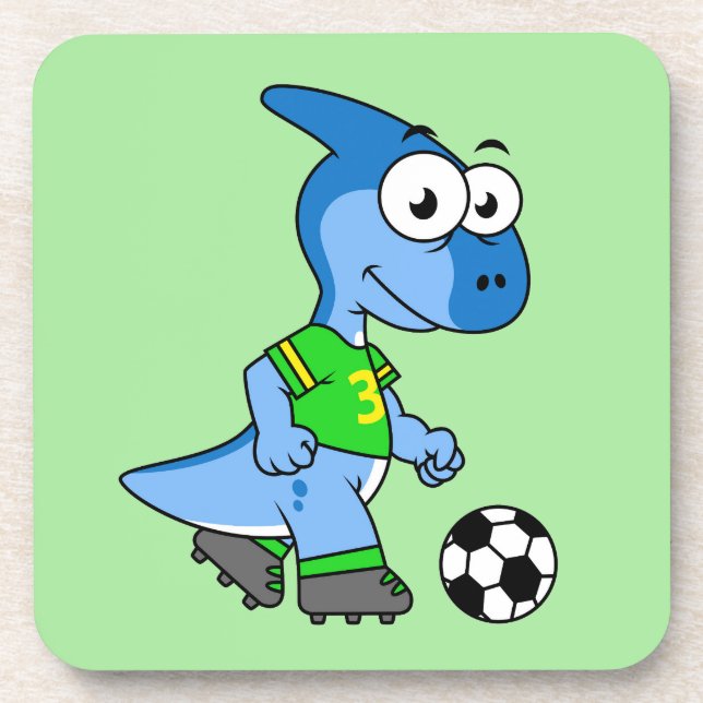 Illustration eines Parasaurolophus, der Fußball sp Getränkeuntersetzer (Vorderseite)