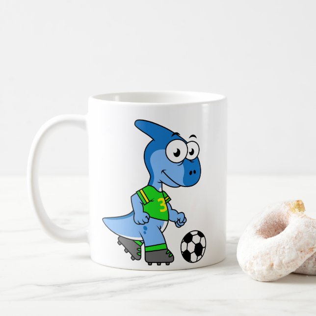 Illustration eines Parasaurolophus, der Fußball sp Kaffeetasse (Mit Donut)