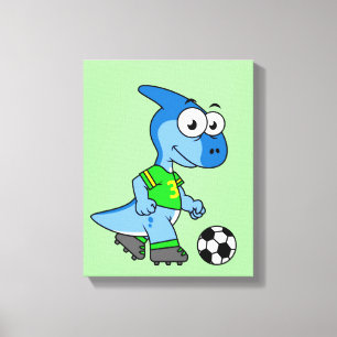 Illustration eines Parasaurolophus, der Fußball sp Leinwanddruck