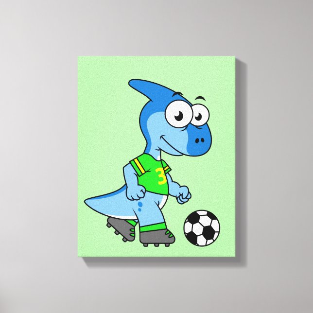 Illustration eines Parasaurolophus, der Fußball sp Leinwanddruck (Vorderseite)