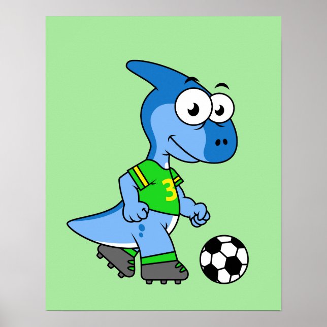 Illustration eines Parasaurolophus, der Fußball sp Poster (Vorne)