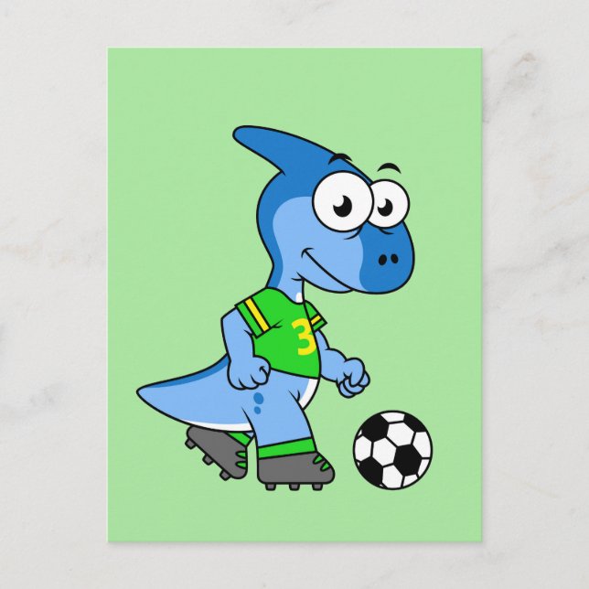 Illustration eines Parasaurolophus, der Fußball sp Postkarte (Vorderseite)