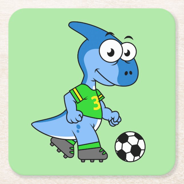 Illustration eines Parasaurolophus, der Fußball sp Rechteckiger Pappuntersetzer (Vorderseite)