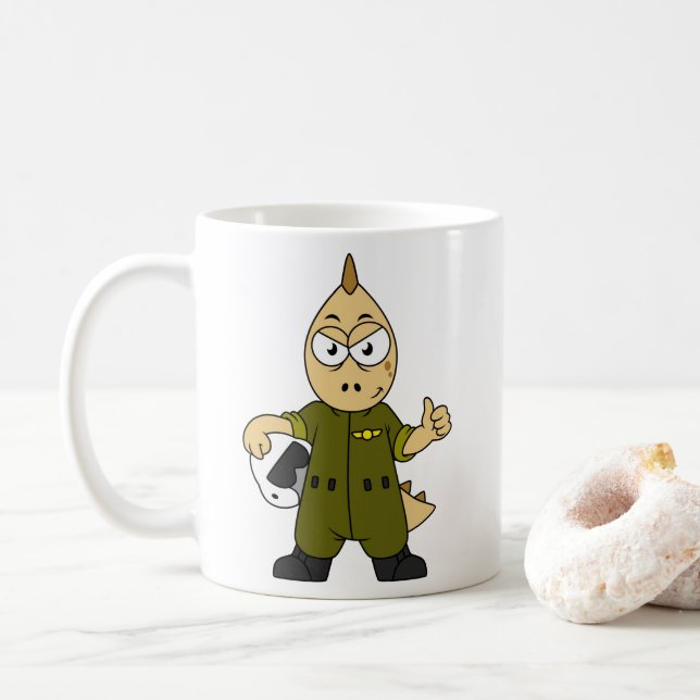 Illustration eines Piloten von Allosaurus Jet. Kaffeetasse (Mit Donut)