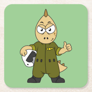 Illustration eines Piloten von Allosaurus Jet. Rechteckiger Pappuntersetzer