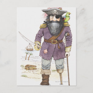 Illustration eines Piraten mit Papagei Postkarte