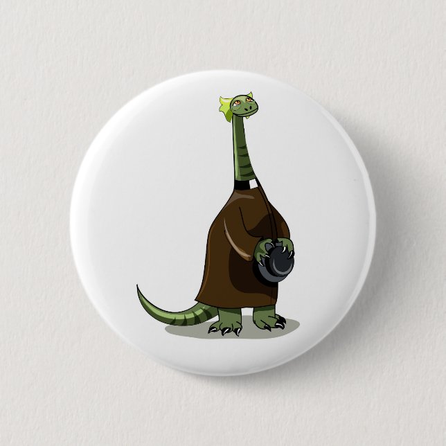 Illustration eines Plateosaurus, der als Priester  Button (Vorderseite)