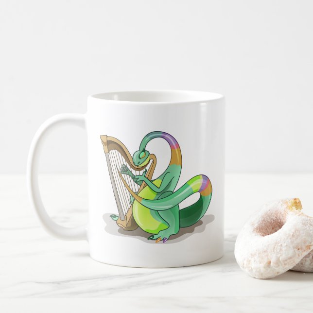 Illustration eines Plateosaurus, der die Harfe spi Kaffeetasse (Mit Donut)