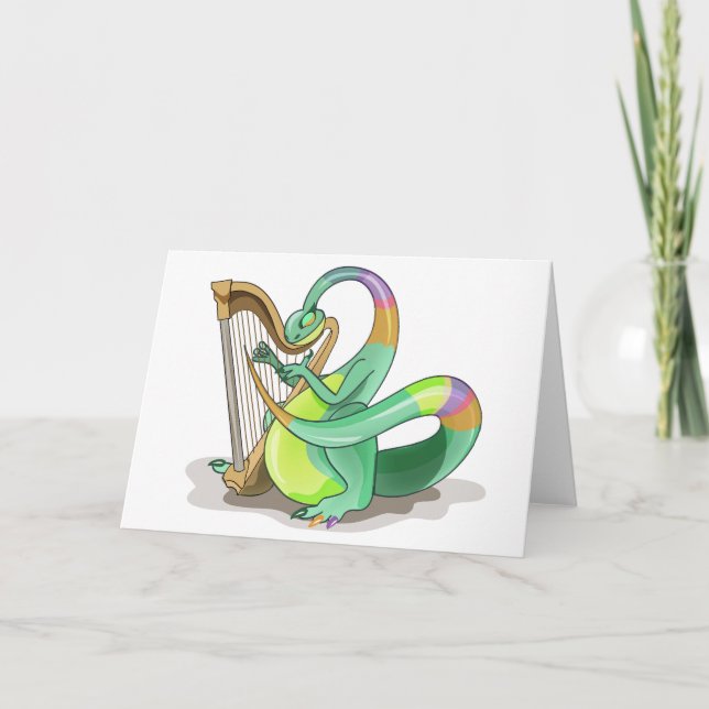 Illustration eines Plateosaurus, der die Harfe spi Karte (Vorderseite)