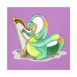 Illustration eines Plateosaurus, der die Harfe spi Leinwanddruck