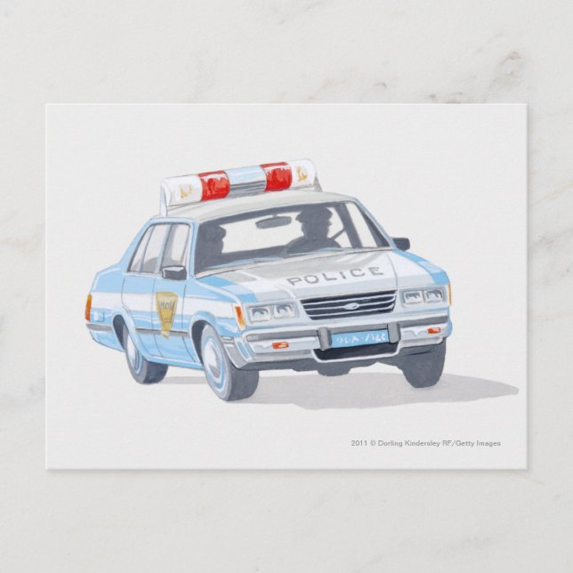 Illustration eines Polizeiautos mit zwei Poliziste Postkarte (Vorderseite)