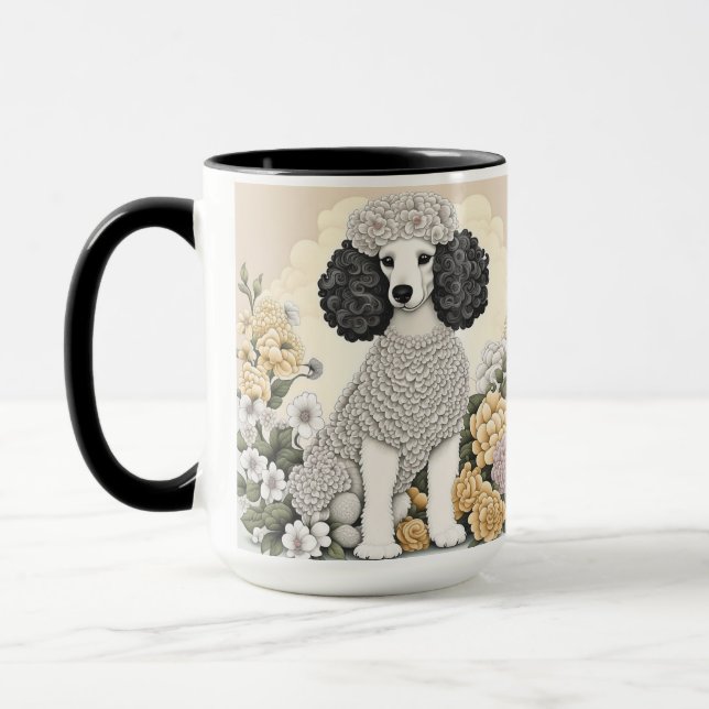 Illustration eines Poodles in Whimsikalen Blume Tasse (Links)