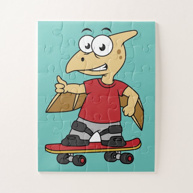 Illustration eines Pterosaurus Skateboarding. Puzzle (Vertikal)