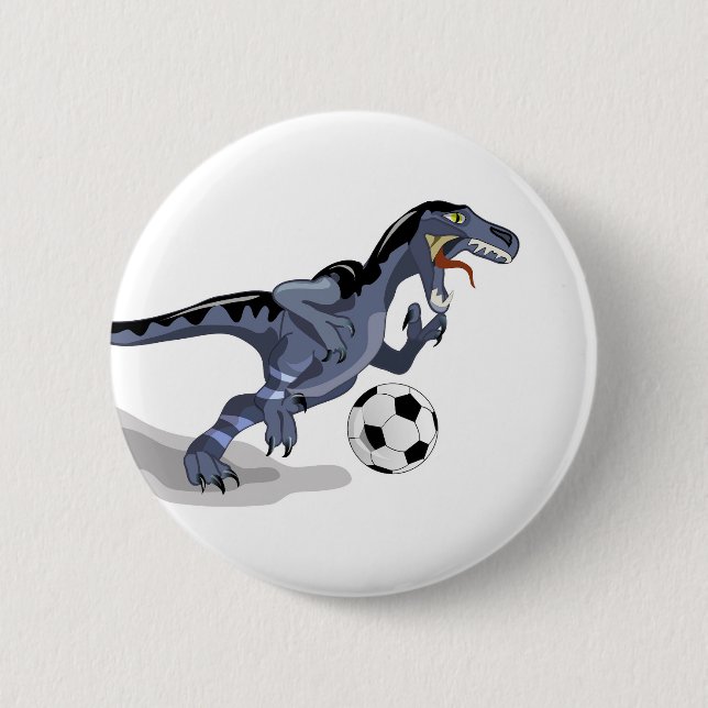 Illustration eines Raptor Dinosauriers, der Fußbal Button (Vorderseite)