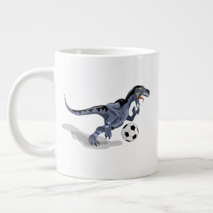 Illustration eines Raptor Dinosauriers, der Fußbal Jumbo-Tasse