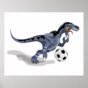 Illustration eines Raptor Dinosauriers, der Fußbal Poster