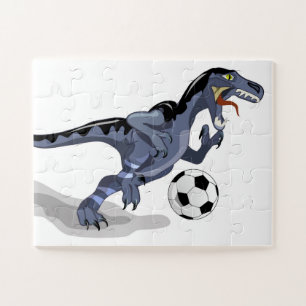 Illustration eines Raptor Dinosauriers, der Fußbal Puzzle