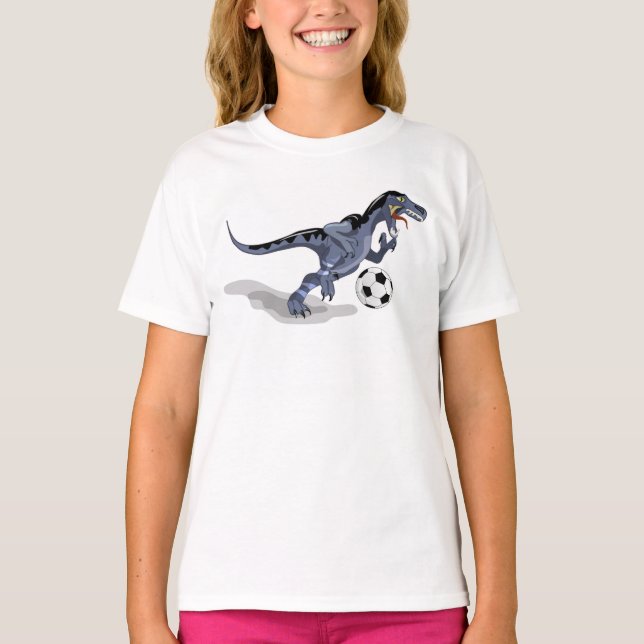 Illustration eines Raptor Dinosauriers, der Fußbal T-Shirt (Vorderseite)