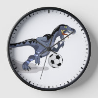 Illustration eines Raptor Dinosauriers, der Fußbal