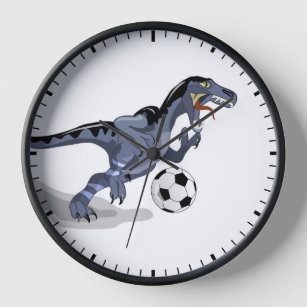 Illustration eines Raptor Dinosauriers, der Fußbal Uhr