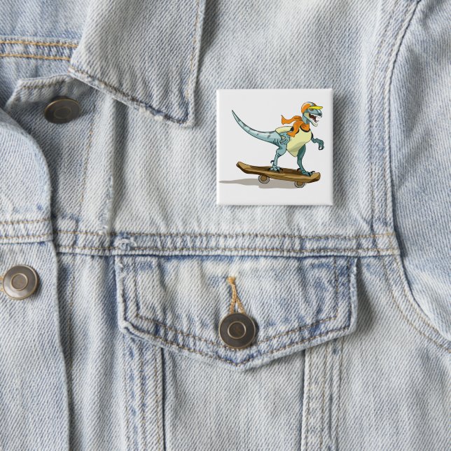 Illustration eines Raptor Skateboarding. Button (Beispiel)