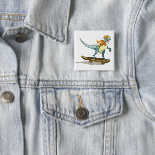 Illustration eines Raptor Skateboarding. Button