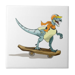 Illustration eines Raptor Skateboarding. Fliese