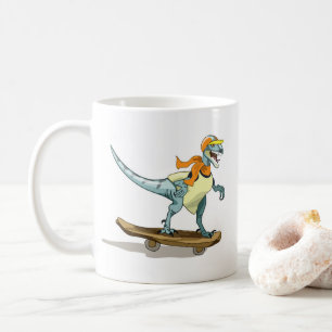Illustration eines Raptor Skateboarding. Kaffeetasse