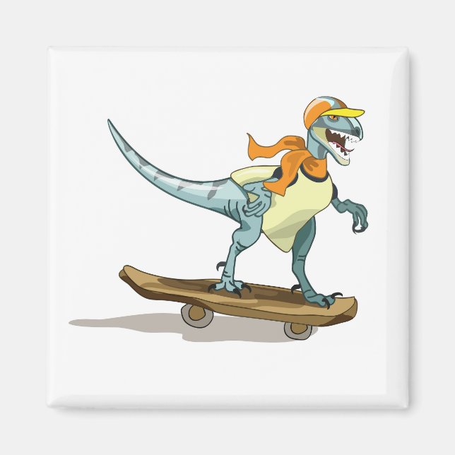 Illustration eines Raptor Skateboarding. Magnet (Vorne)