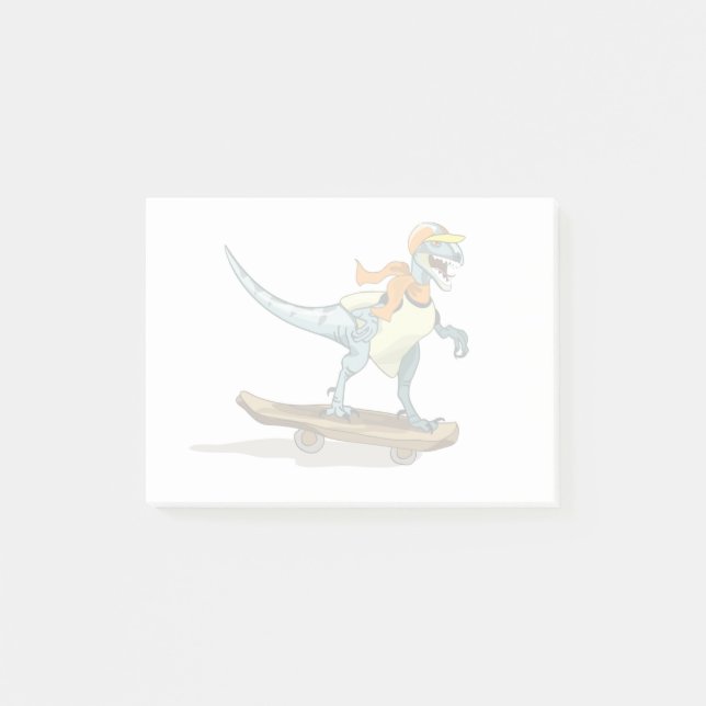 Illustration eines Raptor Skateboarding. Post-it Klebezettel (Vorderseite)