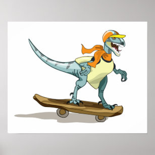 Illustration eines Raptor Skateboarding. Poster