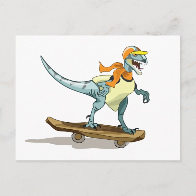Illustration eines Raptor Skateboarding. Postkarte (Vorderseite)