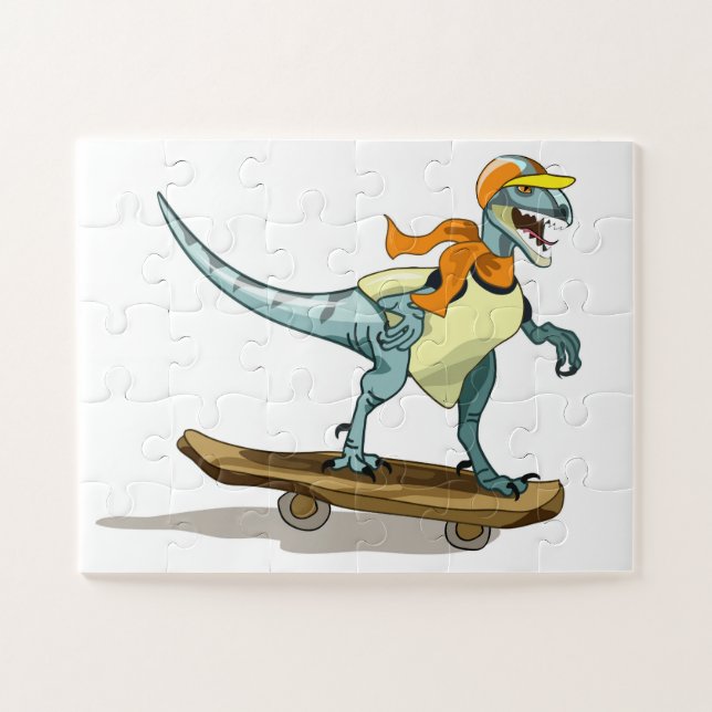 Illustration eines Raptor Skateboarding. Puzzle (Horizontal)