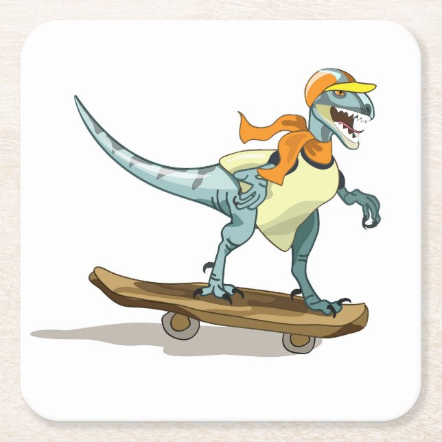 Illustration eines Raptor Skateboarding. Rechteckiger Pappuntersetzer (Vorderseite)
