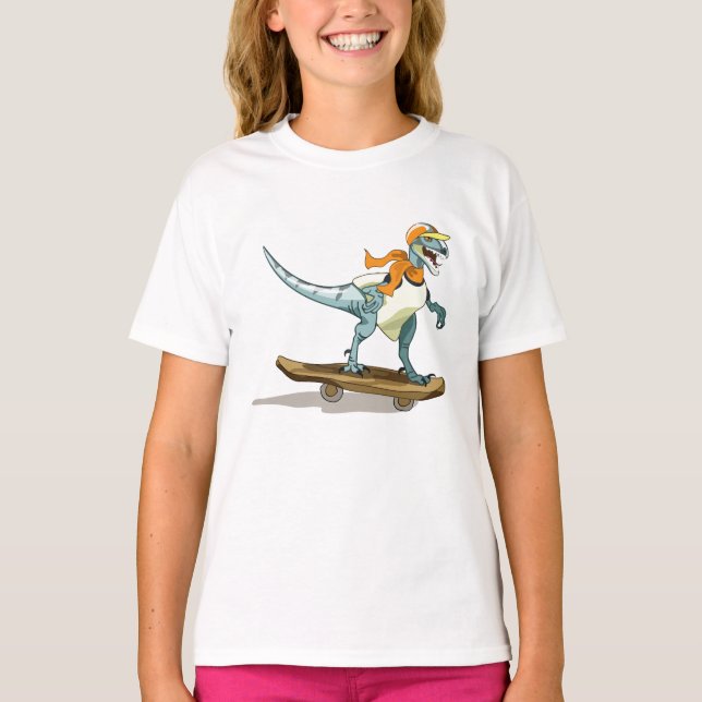 Illustration eines Raptor Skateboarding. T-Shirt (Vorderseite)