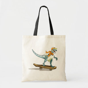 Illustration eines Raptor Skateboarding. Tragetasche