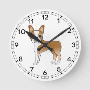 Illustration eines rehbraunen und weißen Boston-Te Runde Wanduhr