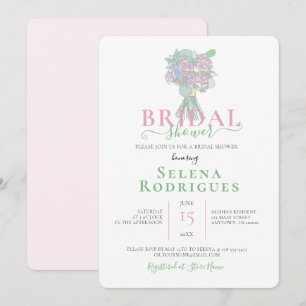 Illustration eines rosa und grünen Blumenstraußes Einladung