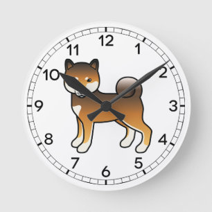 Illustration eines roten Sesam-Shiba-Inu-Cartoons Runde Wanduhr