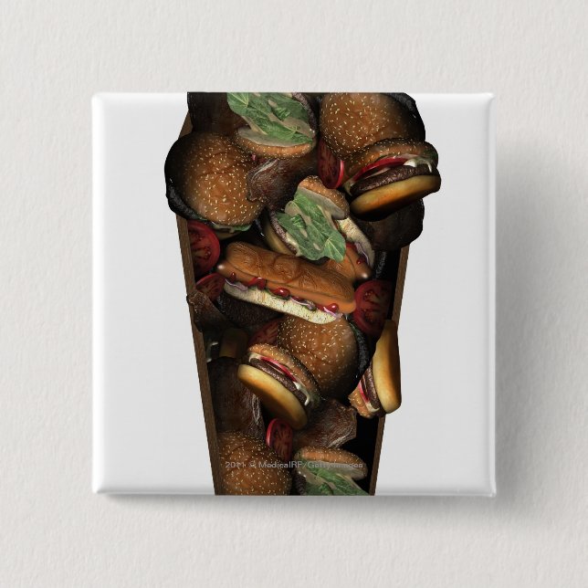 Illustration eines Sarges füllte mit Schnellimbiß Button (Vorderseite)