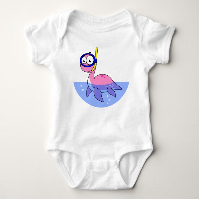 Illustration eines schnorchelnden Loch Ness Monste Baby Strampler (Vorderseite)